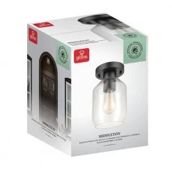 Middleton 1-Light Matte Black Outdoor Indoor Flush Mount Ceiling Light with Clear Glass Shade by Globe Electric -Deals Globe Electric Store matte black globe electric outdoor flush mount lights 44678 76 1000