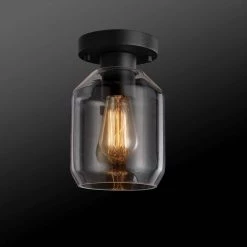 Middleton 1-Light Matte Black Outdoor Indoor Flush Mount Ceiling Light with Clear Glass Shade by Globe Electric -Deals Globe Electric Store matte black globe electric outdoor flush mount lights 44678 c3 1000