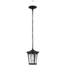 Augusta 1-Light Matte Black Outdoor Indoor Pendant Lighting with Seeded Glass Shade by Globe Electric