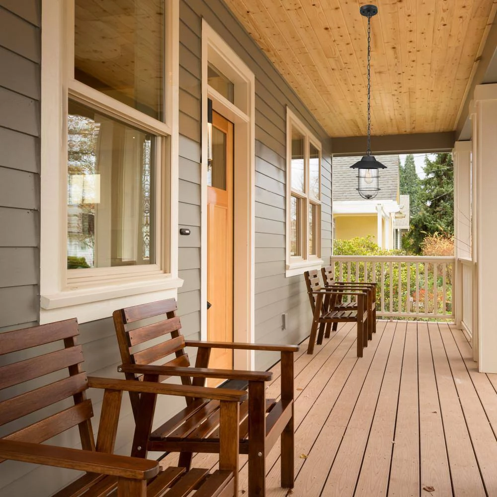 Matthews Matte Black Outdoor/Indoor 1-Light Hanging Pendant with Seeded Glass Shade by Globe Electric 4 Matthews Matte Black Outdoor/Indoor 1-Light Hanging Pendant with Seeded Glass Shade by Globe Electric - Image 4