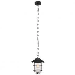 Matthews Matte Black Outdoor/Indoor 1-Light Hanging Pendant with Seeded Glass Shade by Globe Electric