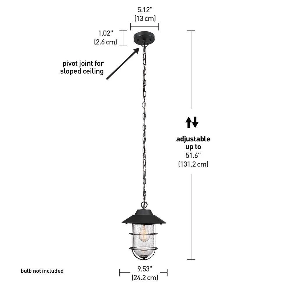 Matthews Matte Black Outdoor/Indoor 1-Light Hanging Pendant with Seeded Glass Shade by Globe Electric 7 Matthews Matte Black Outdoor/Indoor 1-Light Hanging Pendant with Seeded Glass Shade by Globe Electric - Image 7