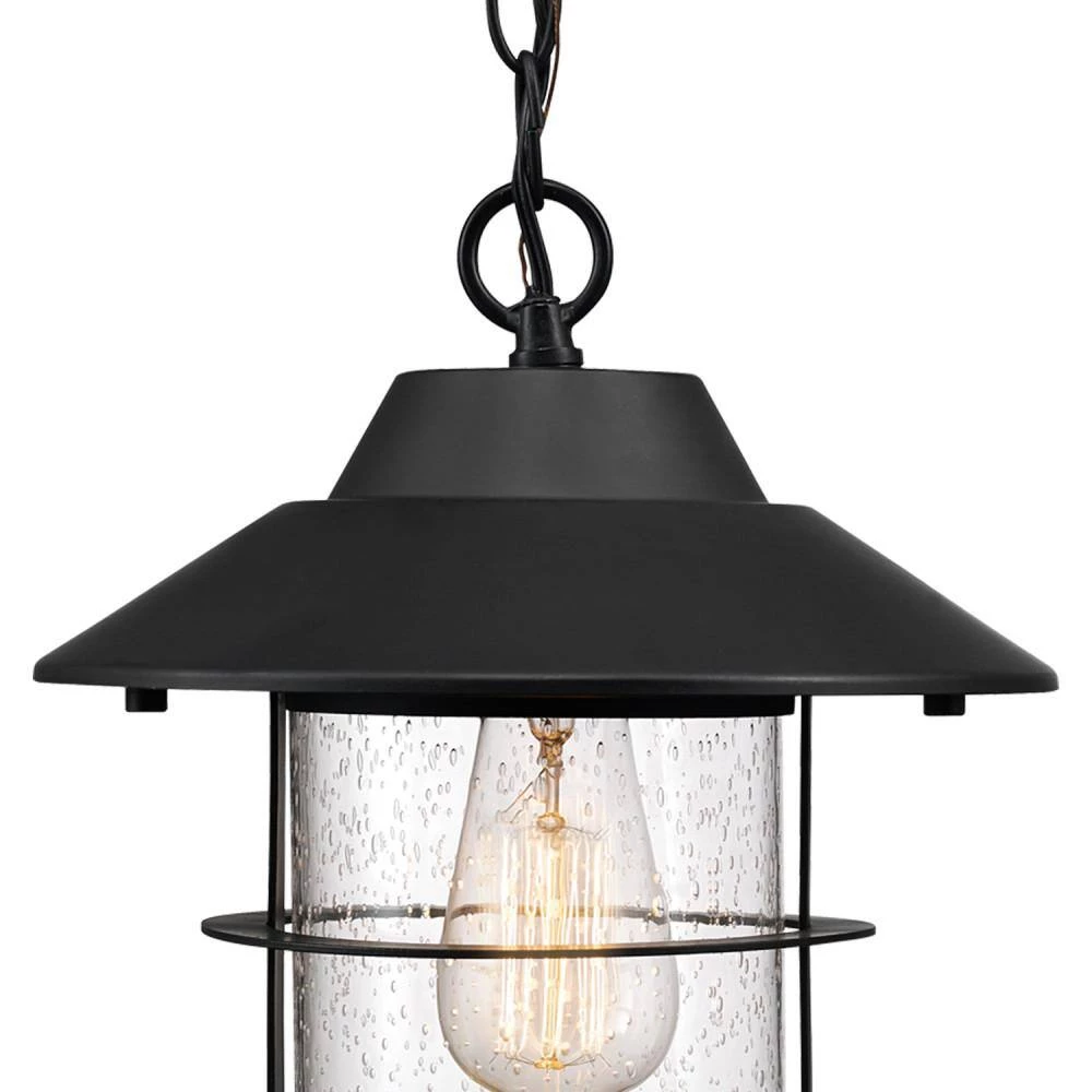 Matthews Matte Black Outdoor/Indoor 1-Light Hanging Pendant with Seeded Glass Shade by Globe Electric 3 Matthews Matte Black Outdoor/Indoor 1-Light Hanging Pendant with Seeded Glass Shade by Globe Electric - Image 3