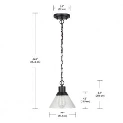 1-Light Matte Black Outdoor Indoor Pendant with Clear Seeded Glass Shade, Vintage Incandescent Bulb Included by Globe Electric -Deals Globe Electric Store matte black globe electric outdoor pendant lights 44620 44 1000