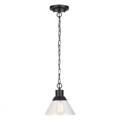 1-Light Matte Black Outdoor Indoor Pendant with Clear Seeded Glass Shade, Vintage Incandescent Bulb Included by Globe Electric