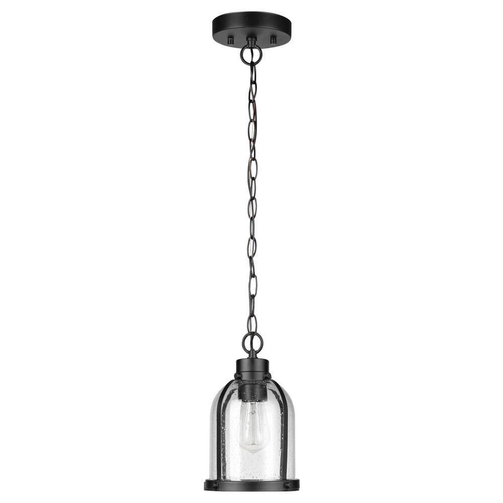1-Light Matte Black Outdoor Indoor Pendant Light with Clear Seeded Glass Shade, Vintage Incandescent Bulb Included by Globe Electric 5 1-Light Matte Black Outdoor Indoor Pendant Light with Clear Seeded Glass Shade, Vintage Incandescent Bulb Included by Globe Electric - Image 5