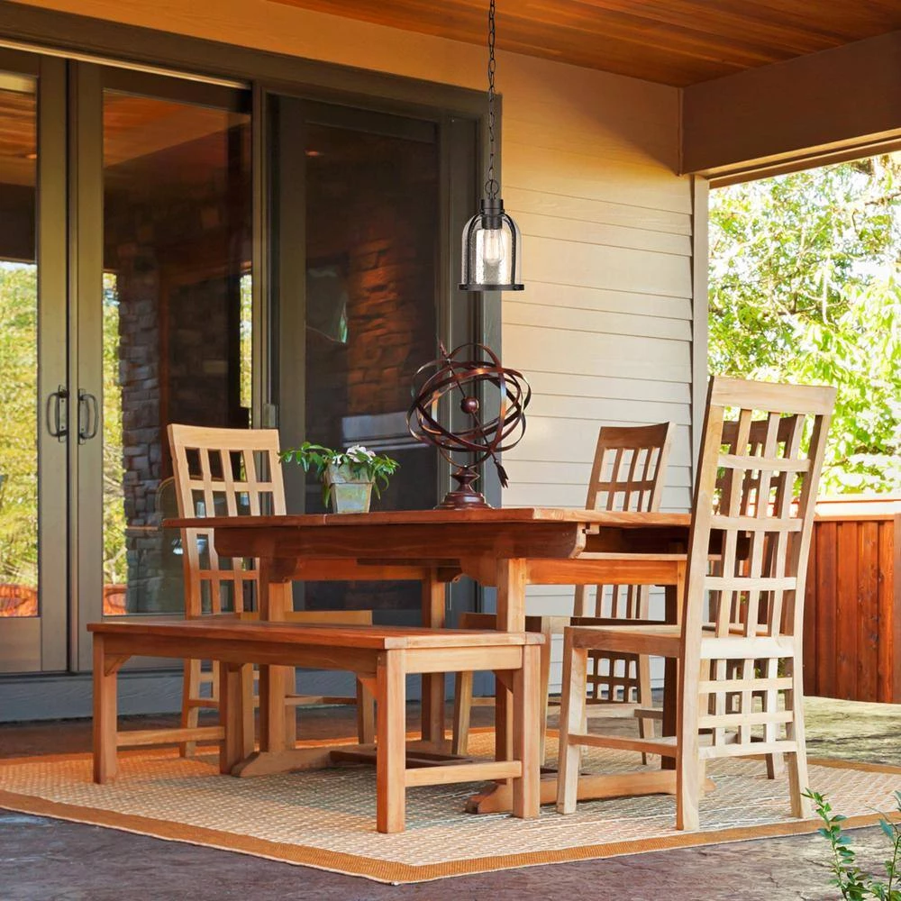 1-Light Matte Black Outdoor Indoor Pendant Light with Clear Seeded Glass Shade, Vintage Incandescent Bulb Included by Globe Electric 7 1-Light Matte Black Outdoor Indoor Pendant Light with Clear Seeded Glass Shade, Vintage Incandescent Bulb Included by Globe Electric - Image 7