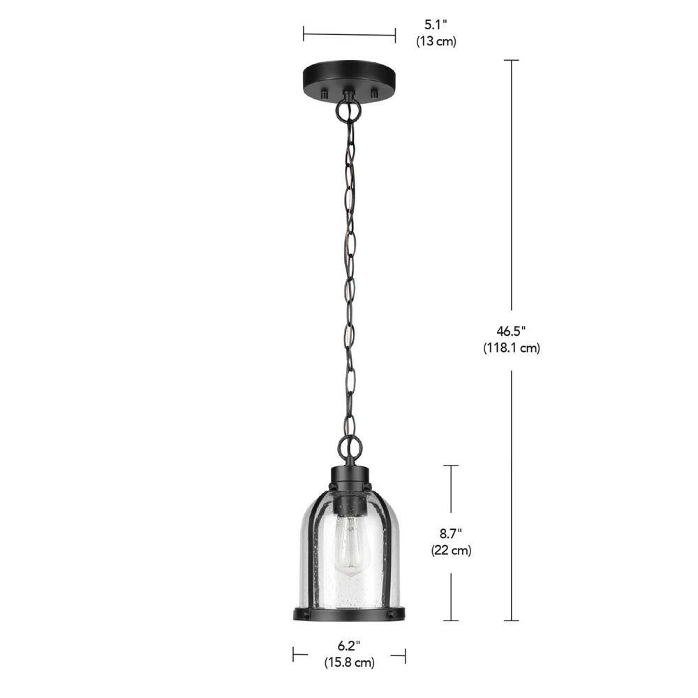 1-Light Matte Black Outdoor Indoor Pendant Light with Clear Seeded Glass Shade, Vintage Incandescent Bulb Included by Globe Electric 6 1-Light Matte Black Outdoor Indoor Pendant Light with Clear Seeded Glass Shade, Vintage Incandescent Bulb Included by Globe Electric - Image 6