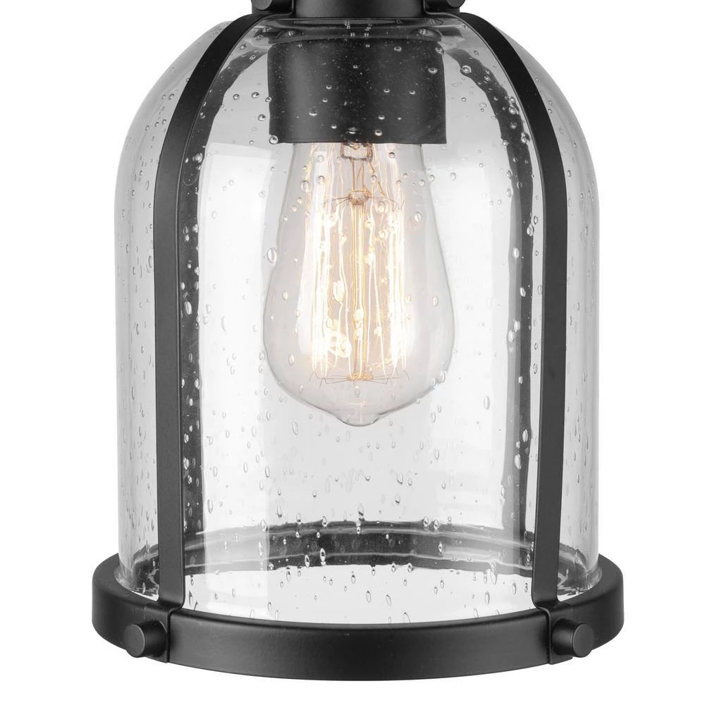 1-Light Matte Black Outdoor Indoor Pendant Light with Clear Seeded Glass Shade, Vintage Incandescent Bulb Included by Globe Electric 4 1-Light Matte Black Outdoor Indoor Pendant Light with Clear Seeded Glass Shade, Vintage Incandescent Bulb Included by Globe Electric - Image 4
