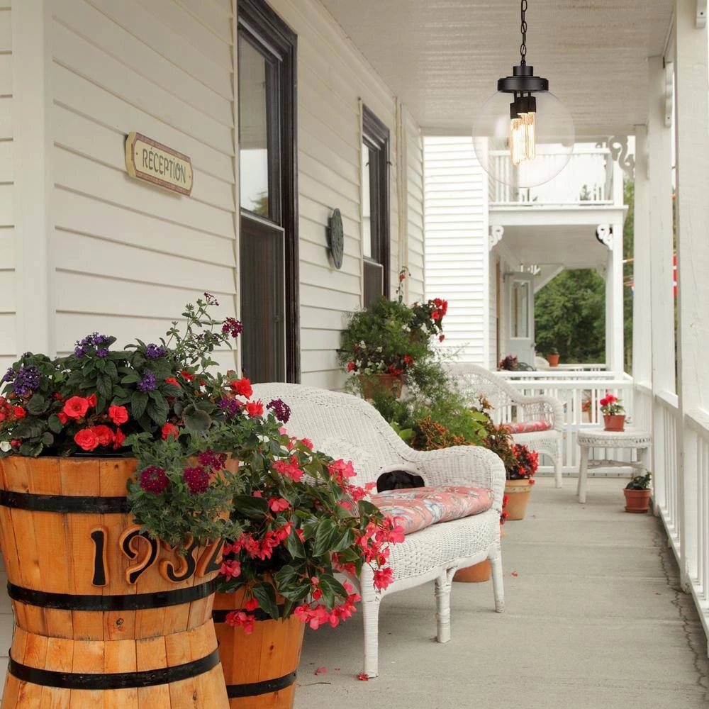 3-Light Matte Black Outdoor Indoor Pendant with Clear Glass Shade, Incandescent Bulbs Included by Globe Electric 7 3-Light Matte Black Outdoor Indoor Pendant with Clear Glass Shade, Incandescent Bulbs Included by Globe Electric - Image 7