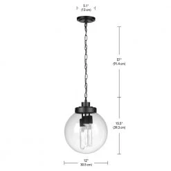 3-Light Matte Black Outdoor Indoor Pendant with Clear Glass Shade, Incandescent Bulbs Included by Globe Electric 12 3-Light Matte Black Outdoor Indoor Pendant with Clear Glass Shade, Incandescent Bulbs Included by Globe Electric -Deals Globe Electric Store matte black globe electric outdoor pendant lights 44629 44 1000