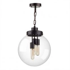 3-Light Matte Black Outdoor Indoor Pendant with Clear Glass Shade, Incandescent Bulbs Included by Globe Electric