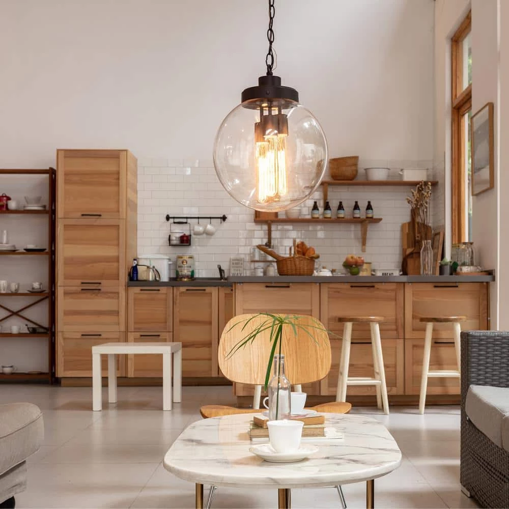 3-Light Matte Black Outdoor Indoor Pendant with Clear Glass Shade, Incandescent Bulbs Included by Globe Electric 2 3-Light Matte Black Outdoor Indoor Pendant with Clear Glass Shade, Incandescent Bulbs Included by Globe Electric - Image 2