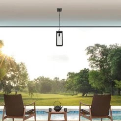 Bowery 1-Light Matte Black Outdoor/Indoor Pendant Light with Clear Glass Shade by Globe Electric -Deals Globe Electric Store matte black globe electric outdoor pendant lights 44773 c3 1000