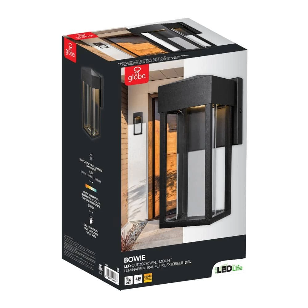 Bowie 10-Watt Matte Black Outdoor Integrated LED Wall Lantern Sconce by Globe Electric 6 Bowie 10-Watt Matte Black Outdoor Integrated LED Wall Lantern Sconce by Globe Electric - Image 6