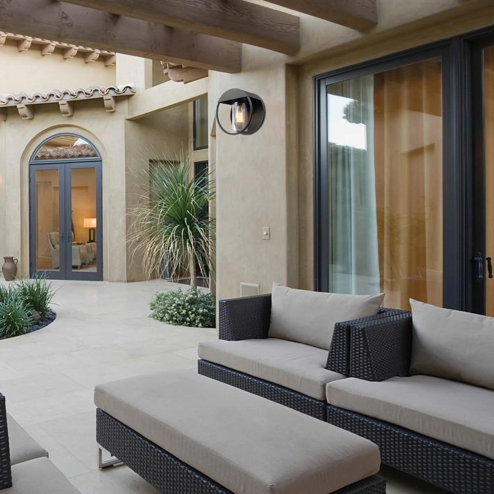 Neruda Matte Black Outdoor Indoor Wall Lantern Sconce with Seeded Glass Shade by Globe Electric 5 Neruda Matte Black Outdoor Indoor Wall Lantern Sconce with Seeded Glass Shade by Globe Electric - Image 5