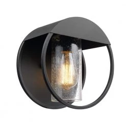 Neruda Matte Black Outdoor Indoor Wall Lantern Sconce with Seeded Glass Shade by Globe Electric