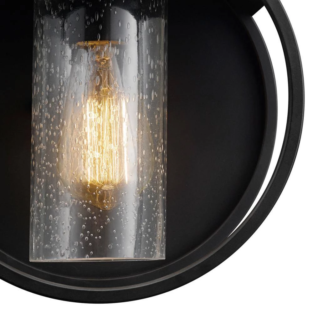 Neruda Matte Black Outdoor Indoor Wall Lantern Sconce with Seeded Glass Shade by Globe Electric 4 Neruda Matte Black Outdoor Indoor Wall Lantern Sconce with Seeded Glass Shade by Globe Electric - Image 4