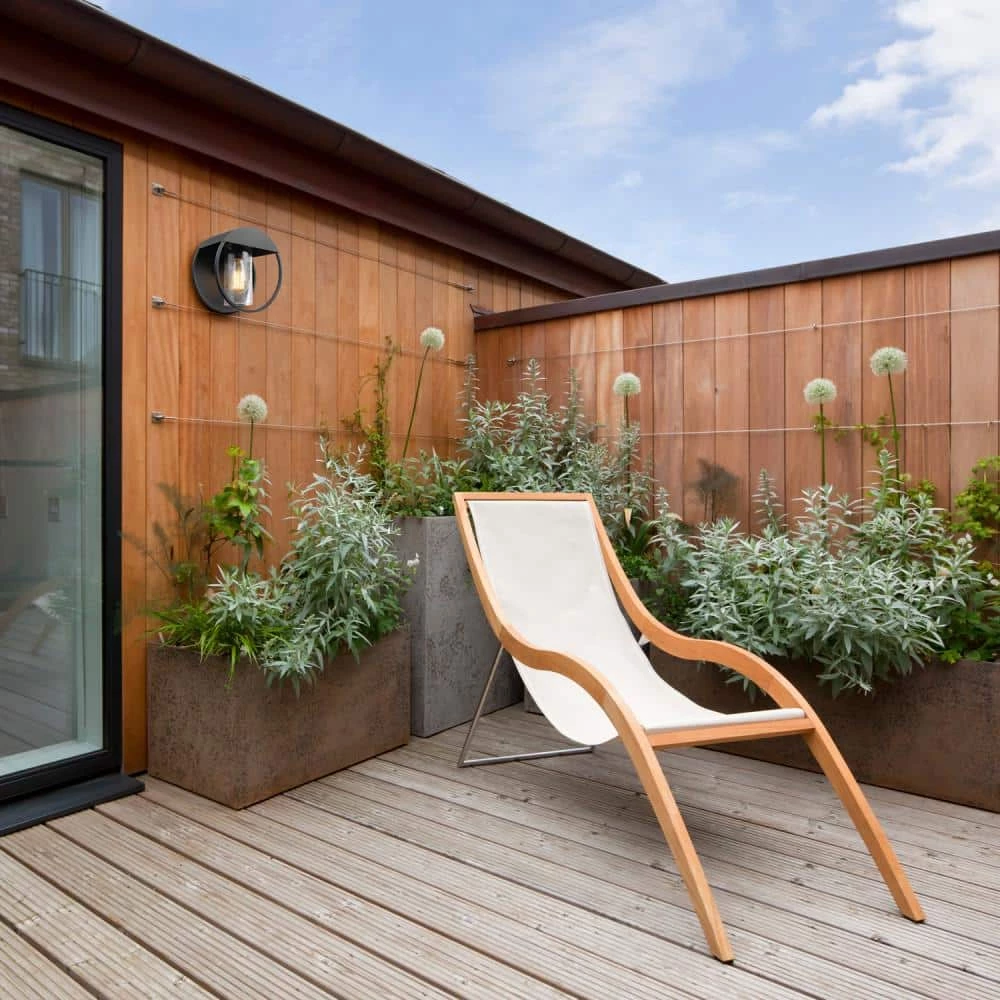 Neruda Matte Black Outdoor Indoor Wall Lantern Sconce with Seeded Glass Shade by Globe Electric 2 Neruda Matte Black Outdoor Indoor Wall Lantern Sconce with Seeded Glass Shade by Globe Electric - Image 2