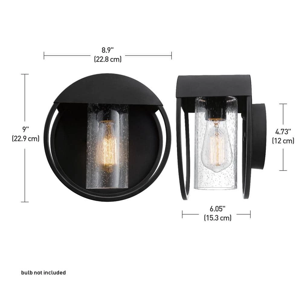 Neruda Matte Black Outdoor Indoor Wall Lantern Sconce with Seeded Glass Shade by Globe Electric 6 Neruda Matte Black Outdoor Indoor Wall Lantern Sconce with Seeded Glass Shade by Globe Electric - Image 6