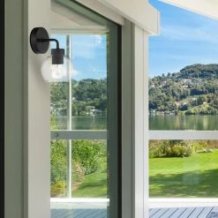 Bangor 1-Light Matte Black Outdoor Wall Sconce with Clear Glass Shade by Globe Electric -Deals Globe Electric Store matte black globe electric outdoor sconces 44431 31 1000