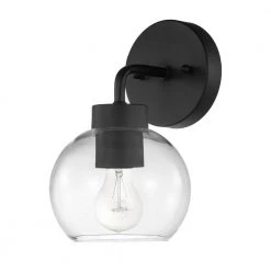Bangor 1-Light Matte Black Outdoor Wall Sconce with Clear Glass Shade by Globe Electric