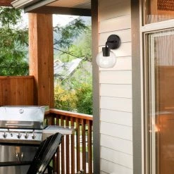 Bangor 1-Light Matte Black Outdoor Wall Sconce with Clear Glass Shade by Globe Electric -Deals Globe Electric Store matte black globe electric outdoor sconces 44431 c3 1000