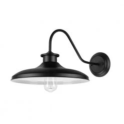 Hawke 1-Light Outdoor Indoor Wall Sconce, Matte Black, White Interior Shade by Globe Electric