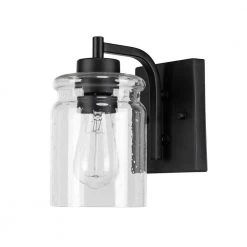 Crowe 1-Light Outdoor Wall Sconce, Matte Black, Seeded Glass Shade by Globe Electric