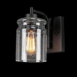 Crowe 1-Light Outdoor Wall Sconce, Matte Black, Seeded Glass Shade by Globe Electric -Deals Globe Electric Store matte black globe electric outdoor sconces 44542 77 1000
