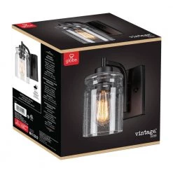 Crowe 1-Light Outdoor Wall Sconce, Matte Black, Seeded Glass Shade by Globe Electric -Deals Globe Electric Store matte black globe electric outdoor sconces 44542 fa 1000