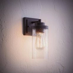 Axel 1-Light Outdoor Indoor Wall Sconce, Matte Black, Seeded Glass Shade by Globe Electric -Deals Globe Electric Store matte black globe electric outdoor sconces 44543 1d 1000