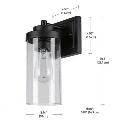 Axel 1-Light Outdoor Indoor Wall Sconce, Matte Black, Seeded Glass Shade by Globe Electric -Deals Globe Electric Store matte black globe electric outdoor sconces 44543 1f 1000