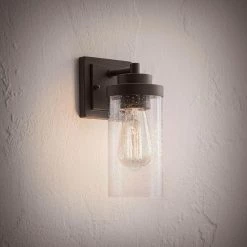 Axel 1-Light Outdoor Indoor Wall Sconce, Matte Black, Seeded Glass Shade by Globe Electric -Deals Globe Electric Store matte black globe electric outdoor sconces 44543 40 1000