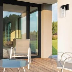 Axel 1-Light Outdoor Indoor Wall Sconce, Matte Black, Seeded Glass Shade by Globe Electric -Deals Globe Electric Store matte black globe electric outdoor sconces 44543 66 1000