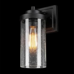 Axel 1-Light Outdoor Indoor Wall Sconce, Matte Black, Seeded Glass Shade by Globe Electric -Deals Globe Electric Store matte black globe electric outdoor sconces 44543 77 1000