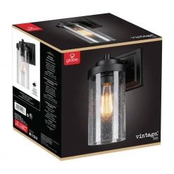 Axel 1-Light Outdoor Indoor Wall Sconce, Matte Black, Seeded Glass Shade by Globe Electric -Deals Globe Electric Store matte black globe electric outdoor sconces 44543 fa 1000