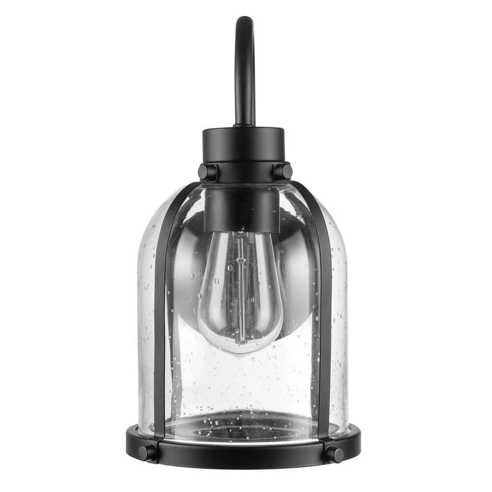 1-Light Matte Black Outdoor Indoor Wall Lantern Sconce with Clear Seeded Glass Shade, Vintage Incandescent Bulb Included by Globe Electric 5 1-Light Matte Black Outdoor Indoor Wall Lantern Sconce with Clear Seeded Glass Shade, Vintage Incandescent Bulb Included by Globe Electric - Image 5