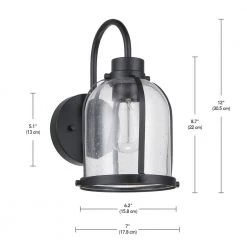 1-Light Matte Black Outdoor Indoor Wall Lantern Sconce with Clear Seeded Glass Shade, Vintage Incandescent Bulb Included by Globe Electric 12 1-Light Matte Black Outdoor Indoor Wall Lantern Sconce with Clear Seeded Glass Shade, Vintage Incandescent Bulb Included by Globe Electric -Deals Globe Electric Store matte black globe electric outdoor sconces 44623 44 1000