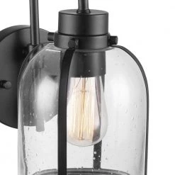 1-Light Matte Black Outdoor Indoor Wall Lantern Sconce with Clear Seeded Glass Shade, Vintage Incandescent Bulb Included by Globe Electric 10 1-Light Matte Black Outdoor Indoor Wall Lantern Sconce with Clear Seeded Glass Shade, Vintage Incandescent Bulb Included by Globe Electric -Deals Globe Electric Store matte black globe electric outdoor sconces 44623 4f 1000