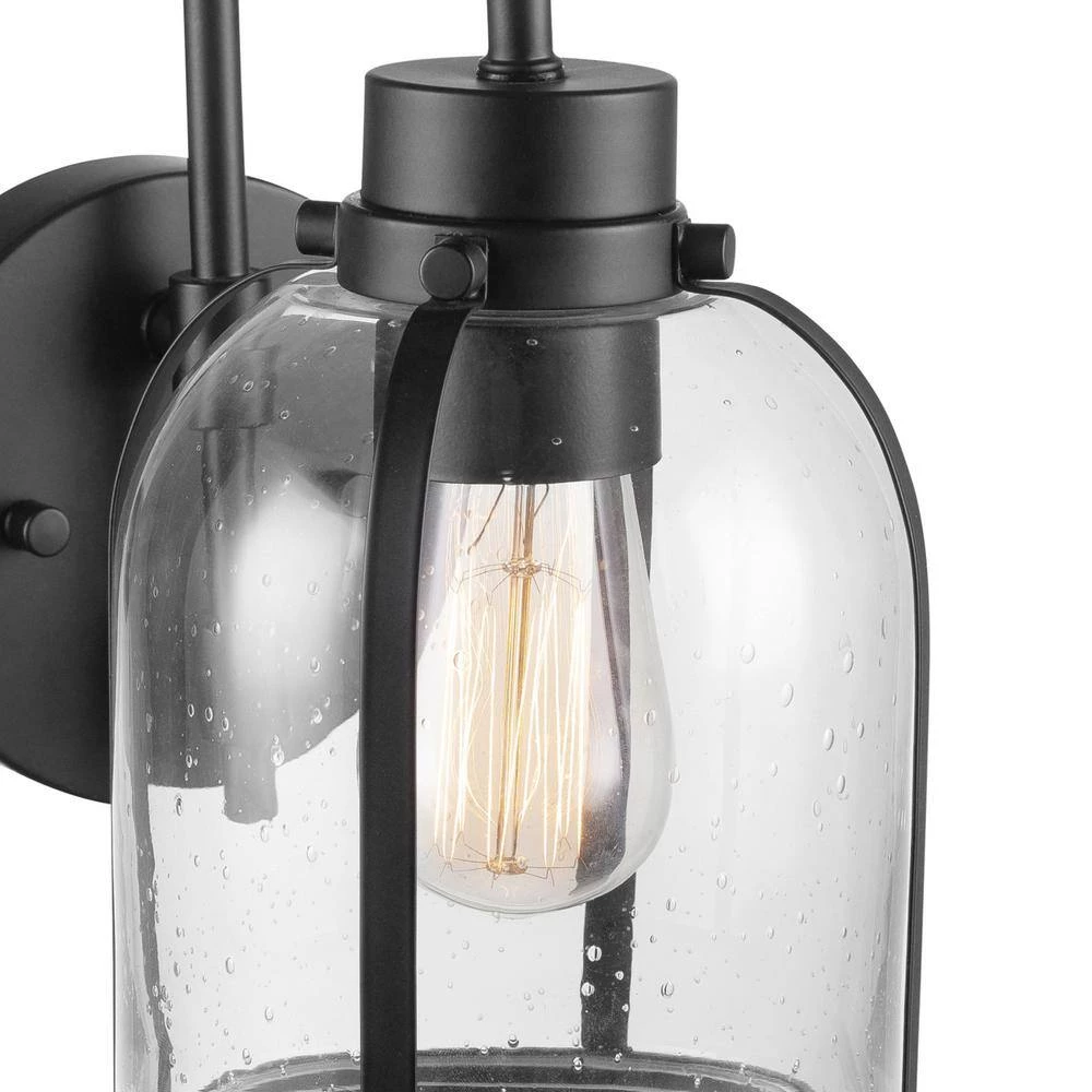 1-Light Matte Black Outdoor Indoor Wall Lantern Sconce with Clear Seeded Glass Shade, Vintage Incandescent Bulb Included by Globe Electric 4 1-Light Matte Black Outdoor Indoor Wall Lantern Sconce with Clear Seeded Glass Shade, Vintage Incandescent Bulb Included by Globe Electric - Image 4