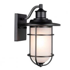 Turner 1-Light Matte Black Outdoor Indoor Wall Lantern Sconce with Frosted Glass Shade by Globe Electric