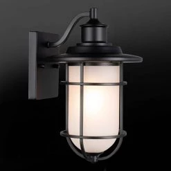 Turner 1-Light Matte Black Outdoor Indoor Wall Lantern Sconce with Frosted Glass Shade by Globe Electric -Deals Globe Electric Store matte black globe electric outdoor sconces 44625 c3 1000