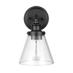 Parker 1-Light Matte Black Outdoor Indoor Wall Lantern Sconce with Clear Glass Shade, Vintage Incandescent Bulb Included by Globe Electric -Deals Globe Electric Store matte black globe electric outdoor sconces 44633 44 1000