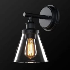 Parker 1-Light Matte Black Outdoor Indoor Wall Lantern Sconce with Clear Glass Shade, Vintage Incandescent Bulb Included by Globe Electric -Deals Globe Electric Store matte black globe electric outdoor sconces 44633 c3 1000