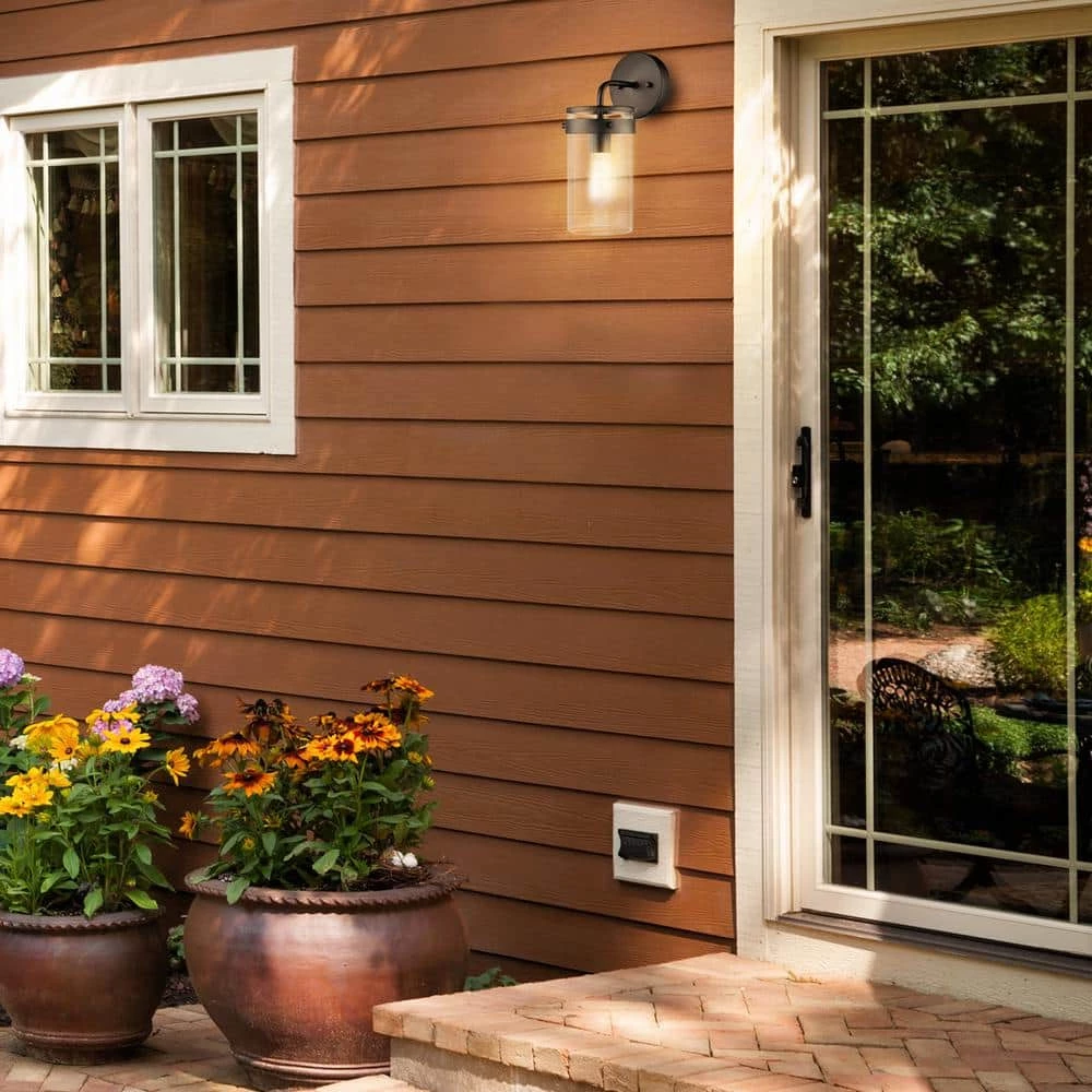 Brookdale 1-Light Matte Black Outdoor Indoor Wall Lantern Sconce With Clear Glass Shade by Globe Electric 5 Brookdale 1-Light Matte Black Outdoor Indoor Wall Lantern Sconce With Clear Glass Shade by Globe Electric - Image 5