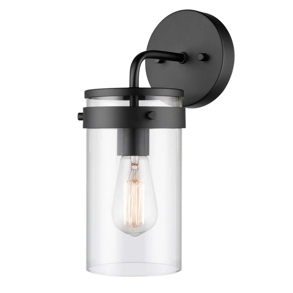 Brookdale 1-Light Matte Black Outdoor Indoor Wall Lantern Sconce With Clear Glass Shade by Globe Electric 1 Brookdale 1-Light Matte Black Outdoor Indoor Wall Lantern Sconce With Clear Glass Shade by Globe Electric