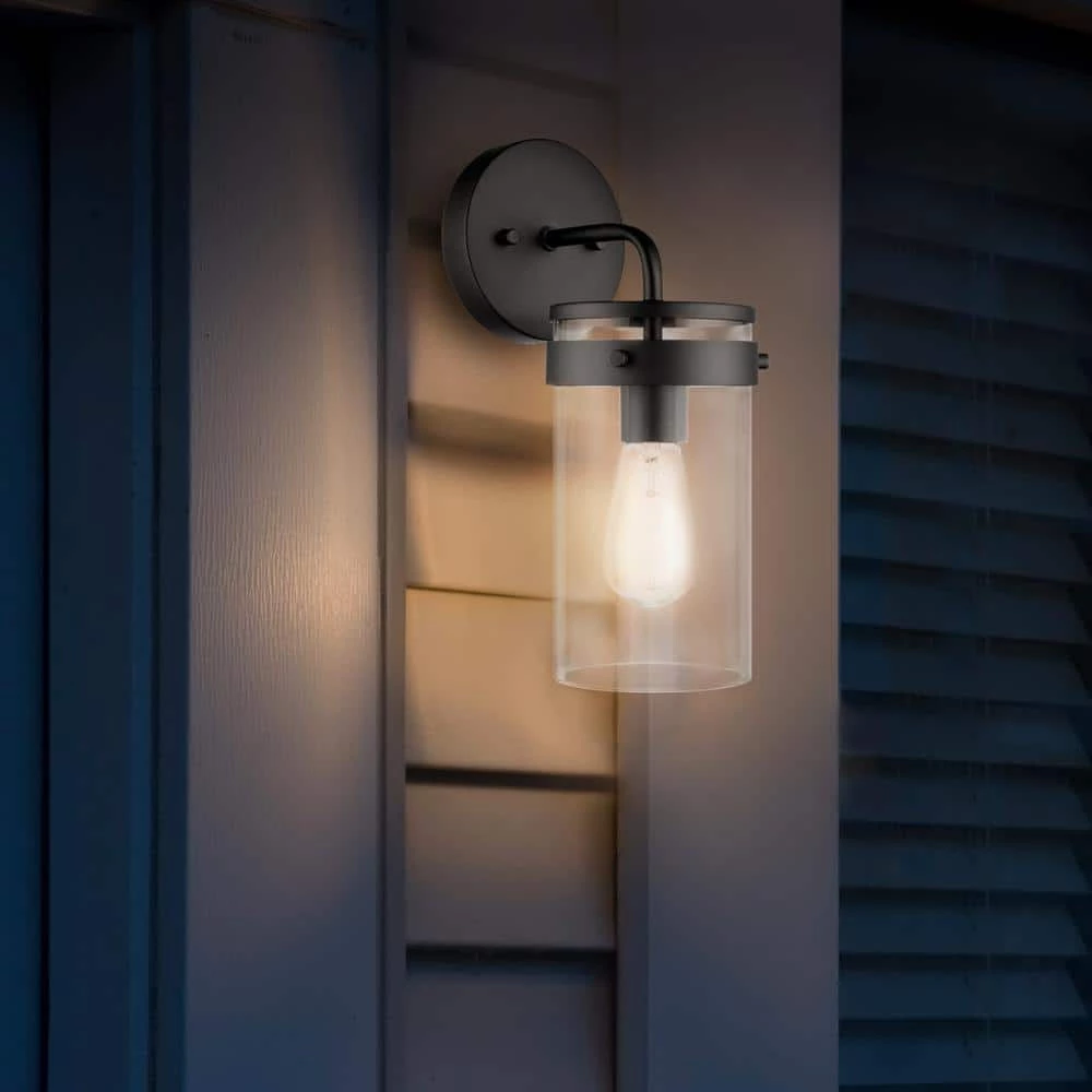 Brookdale 1-Light Matte Black Outdoor Indoor Wall Lantern Sconce With Clear Glass Shade by Globe Electric 2 Brookdale 1-Light Matte Black Outdoor Indoor Wall Lantern Sconce With Clear Glass Shade by Globe Electric - Image 2
