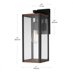 Bowery 1-Light Matte Black Outdoor Indoor Wall Lantern Sconce with Faux Wood Accents and Clear Glass Shade by Globe Electric -Deals Globe Electric Store matte black globe electric outdoor sconces 44681 40 1000