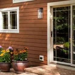 Bowery 1-Light Matte Black Outdoor Indoor Wall Lantern Sconce with Faux Wood Accents and Clear Glass Shade by Globe Electric -Deals Globe Electric Store matte black globe electric outdoor sconces 44681 4f 1000